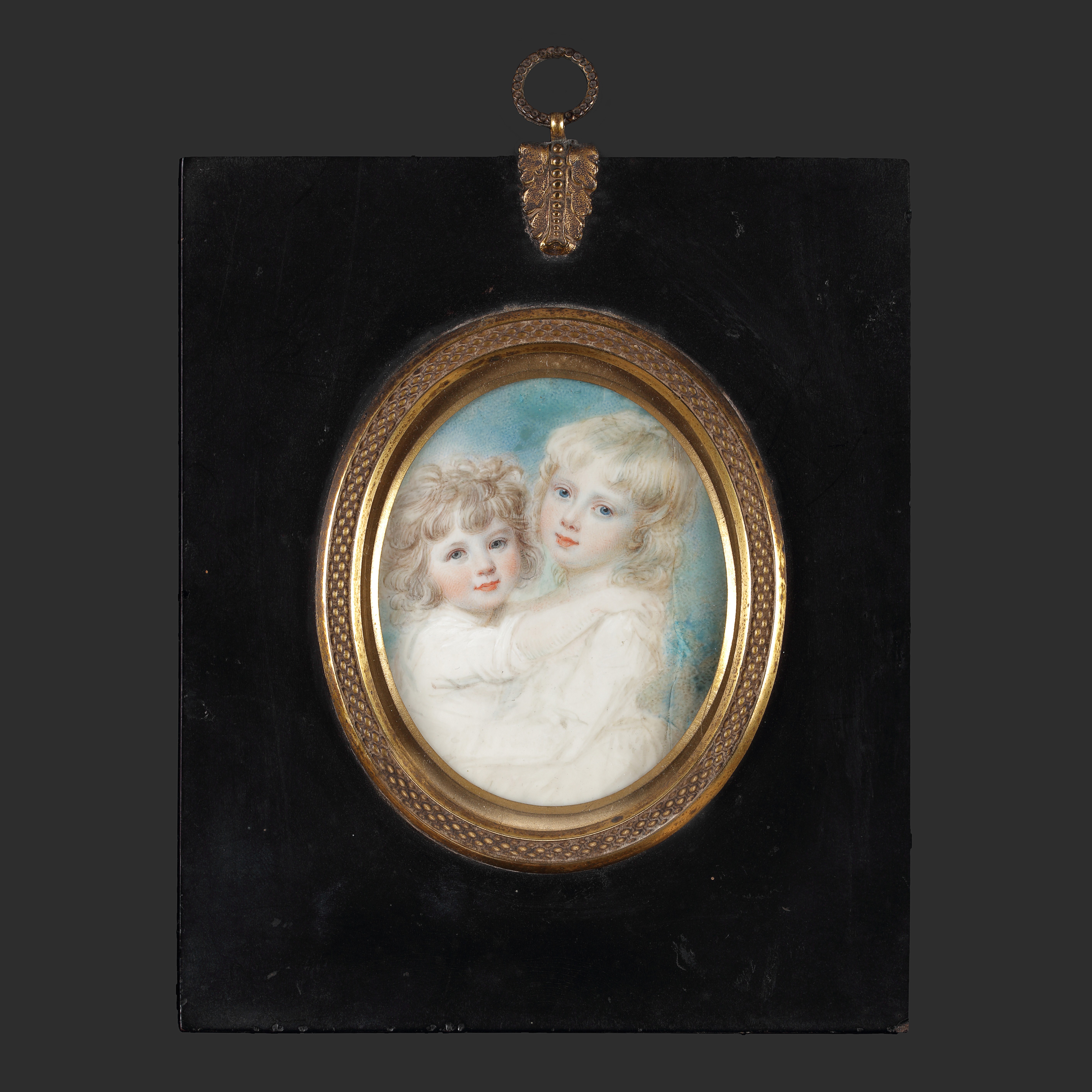 Portrait miniature of Georgiana (1783-1858) and Harriet (1785-1862) Cavendish, the children of the Duke and Duchess of Devonshire, embracing each other